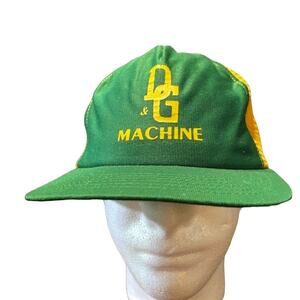 vintage snapback New Era hat D & G Machine green and yellow trucker dad cap